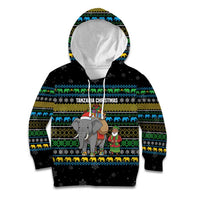 Tanzania Christmas Kid Hoodie with Santa Riding Elephant Snowflakes and Colorful African - Wonder Print Shop
