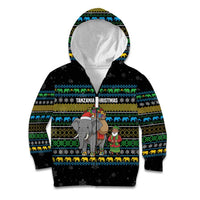 Tanzania Christmas Kid Hoodie with Santa Riding Elephant Snowflakes and Colorful African - Wonder Print Shop