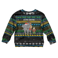 Tanzania Christmas Kid Ugly Christmas Sweater with Santa Riding Elephant Snowflakes and Colorful African - Wonder Print Shop