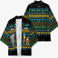 Tanzania Christmas Kimono with Santa Riding Elephant Snowflakes and Colorful African - Wonder Print Shop