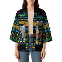 Tanzania Christmas Kimono with Santa Riding Elephant Snowflakes and Colorful African - Wonder Print Shop
