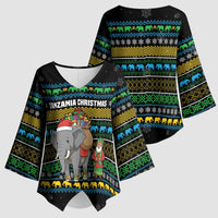 Tanzania Christmas Kimono Sleeve Blouse with Santa Riding Elephant Snowflakes and Colorful African - Wonder Print Shop
