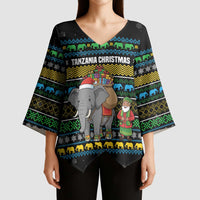 Tanzania Christmas Kimono Sleeve Blouse with Santa Riding Elephant Snowflakes and Colorful African - Wonder Print Shop