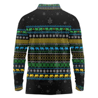 Tanzania Christmas Long Sleeve Polo Shirt with Santa Riding Elephant Snowflakes and Colorful African - Wonder Print Shop