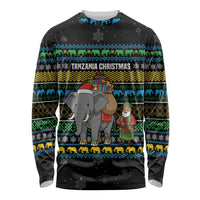 Tanzania Christmas Long Sleeve Shirt with Santa Riding Elephant Snowflakes and Colorful African - Wonder Print Shop