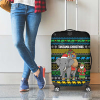 Tanzania Christmas Luggage Cover with Santa Riding Elephant Snowflakes and Colorful African - Wonder Print Shop