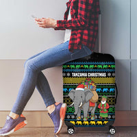 Tanzania Christmas Luggage Cover with Santa Riding Elephant Snowflakes and Colorful African - Wonder Print Shop