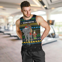 Tanzania Christmas Men Tank Top with Santa Riding Elephant Snowflakes and Colorful African - Wonder Print Shop