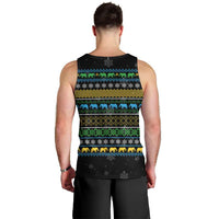 Tanzania Christmas Men Tank Top with Santa Riding Elephant Snowflakes and Colorful African - Wonder Print Shop