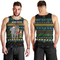 Tanzania Christmas Men Tank Top with Santa Riding Elephant Snowflakes and Colorful African - Wonder Print Shop