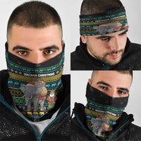 Tanzania Christmas Neck Gaiter with Santa Riding Elephant Snowflakes and Colorful African - Wonder Print Shop