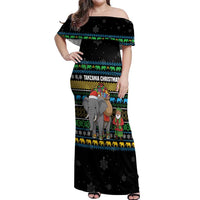 Tanzania Christmas Off Shoulder Maxi Dress with Santa Riding Elephant Snowflakes and Colorful African - Wonder Print Shop