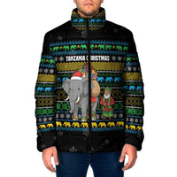 Tanzania Christmas Padded Jacket with Santa Riding Elephant Snowflakes and Colorful African - Wonder Print Shop