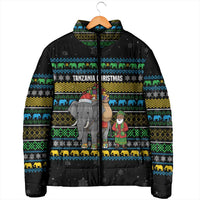 Tanzania Christmas Padded Jacket with Santa Riding Elephant Snowflakes and Colorful African - Wonder Print Shop