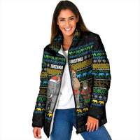 Tanzania Christmas Padded Jacket with Santa Riding Elephant Snowflakes and Colorful African - Wonder Print Shop
