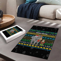 Tanzania Christmas Puzzle with Santa Riding Elephant Snowflakes and Colorful African - Wonder Print Shop