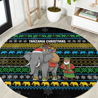 Tanzania Christmas Round Carpet with Santa Riding Elephant Snowflakes and Colorful African - Wonder Print Shop