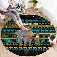 Tanzania Christmas Round Carpet with Santa Riding Elephant Snowflakes and Colorful African - Wonder Print Shop