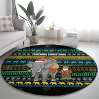 Tanzania Christmas Round Carpet with Santa Riding Elephant Snowflakes and Colorful African - Wonder Print Shop