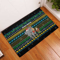 Tanzania Christmas Rubber Doormat with Santa Riding Elephant Snowflakes and Colorful African - Wonder Print Shop