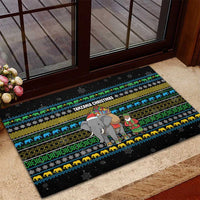 Tanzania Christmas Rubber Doormat with Santa Riding Elephant Snowflakes and Colorful African - Wonder Print Shop