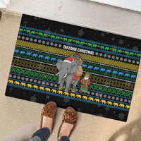 Tanzania Christmas Rubber Doormat with Santa Riding Elephant Snowflakes and Colorful African - Wonder Print Shop
