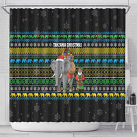 Tanzania Christmas Shower Curtain with Santa Riding Elephant Snowflakes and Colorful African - Wonder Print Shop