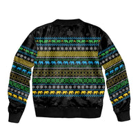 Tanzania Christmas Sleeve Zip Bomber Jacket with Santa Riding Elephant Snowflakes and Colorful African - Wonder Print Shop