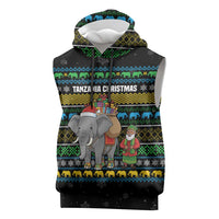 Tanzania Christmas Sleeveless Hoodie with Santa Riding Elephant Snowflakes and Colorful African - Wonder Print Shop
