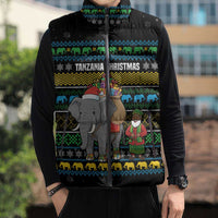 Tanzania Christmas Sleeveless Puffer Jacket with Santa Riding Elephant Snowflakes and Colorful African - Wonder Print Shop