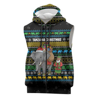 Tanzania Christmas Sleeveless Zip Hoodie with Santa Riding Elephant Snowflakes and Colorful African - Wonder Print Shop