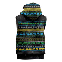 Tanzania Christmas Sleeveless Zip Hoodie with Santa Riding Elephant Snowflakes and Colorful African - Wonder Print Shop