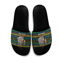 Tanzania Christmas Slide Sandals with Santa Riding Elephant Snowflakes and Colorful African - Wonder Print Shop