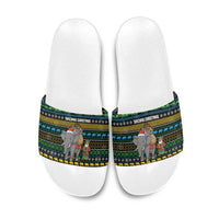 Tanzania Christmas Slide Sandals with Santa Riding Elephant Snowflakes and Colorful African - Wonder Print Shop