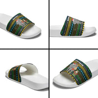 Tanzania Christmas Slide Sandals with Santa Riding Elephant Snowflakes and Colorful African - Wonder Print Shop