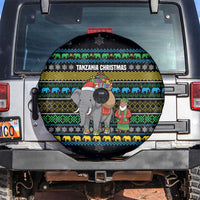 Tanzania Christmas Spare Tire Cover with Santa Riding Elephant Snowflakes and Colorful African - Wonder Print Shop