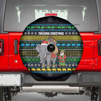 Tanzania Christmas Spare Tire Cover with Santa Riding Elephant Snowflakes and Colorful African - Wonder Print Shop