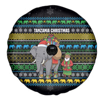 Tanzania Christmas Spare Tire Cover with Santa Riding Elephant Snowflakes and Colorful African - Wonder Print Shop