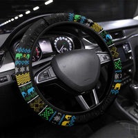 Tanzania Christmas Steering Wheel Cover with Santa Riding Elephant Snowflakes and Colorful African - Wonder Print Shop