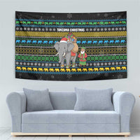 Tanzania Christmas Tapestry with Santa Riding Elephant Snowflakes and Colorful African - Wonder Print Shop