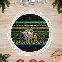 Tanzania Christmas Tree Skirt with Santa Riding Elephant Snowflakes and Colorful African - Wonder Print Shop