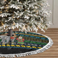 Tanzania Christmas Tree Skirt with Santa Riding Elephant Snowflakes and Colorful African - Wonder Print Shop