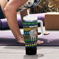 Tanzania Christmas Tumbler With Handle with Santa Riding Elephant Snowflakes and Colorful African - Wonder Print Shop