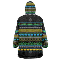 Tanzania Christmas Wearable Blanket Hoodie with Santa Riding Elephant Snowflakes and Colorful African - Wonder Print Shop