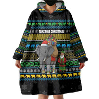 Tanzania Christmas Wearable Blanket Hoodie with Santa Riding Elephant Snowflakes and Colorful African - Wonder Print Shop