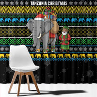 Tanzania Christmas Window Curtain with Santa Riding Elephant Snowflakes and Colorful African - Wonder Print Shop