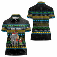 Tanzania Christmas Women Polo Shirt with Santa Riding Elephant Snowflakes and Colorful African - Wonder Print Shop