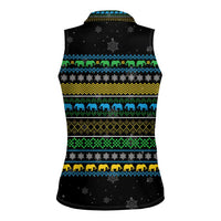 Tanzania Christmas Women Sleeveless Polo Shirt with Santa Riding Elephant Snowflakes and Colorful African - Wonder Print Shop