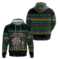 Tanzania Christmas Zip Hoodie with Santa Riding Elephant Snowflakes and Colorful African - Wonder Print Shop