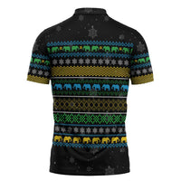 Tanzania Christmas Zipper Polo Shirt with Santa Riding Elephant Snowflakes and Colorful African - Wonder Print Shop